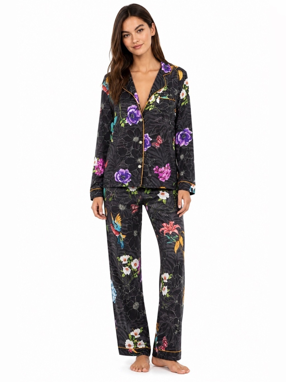 Johnny Was Butterfly Hummingbird Embroidered Pajama Set M
